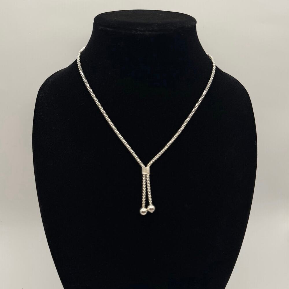 Vintage 925 Sterling Silver Popcorn Chain Lariat Necklace Italy Bolo Y